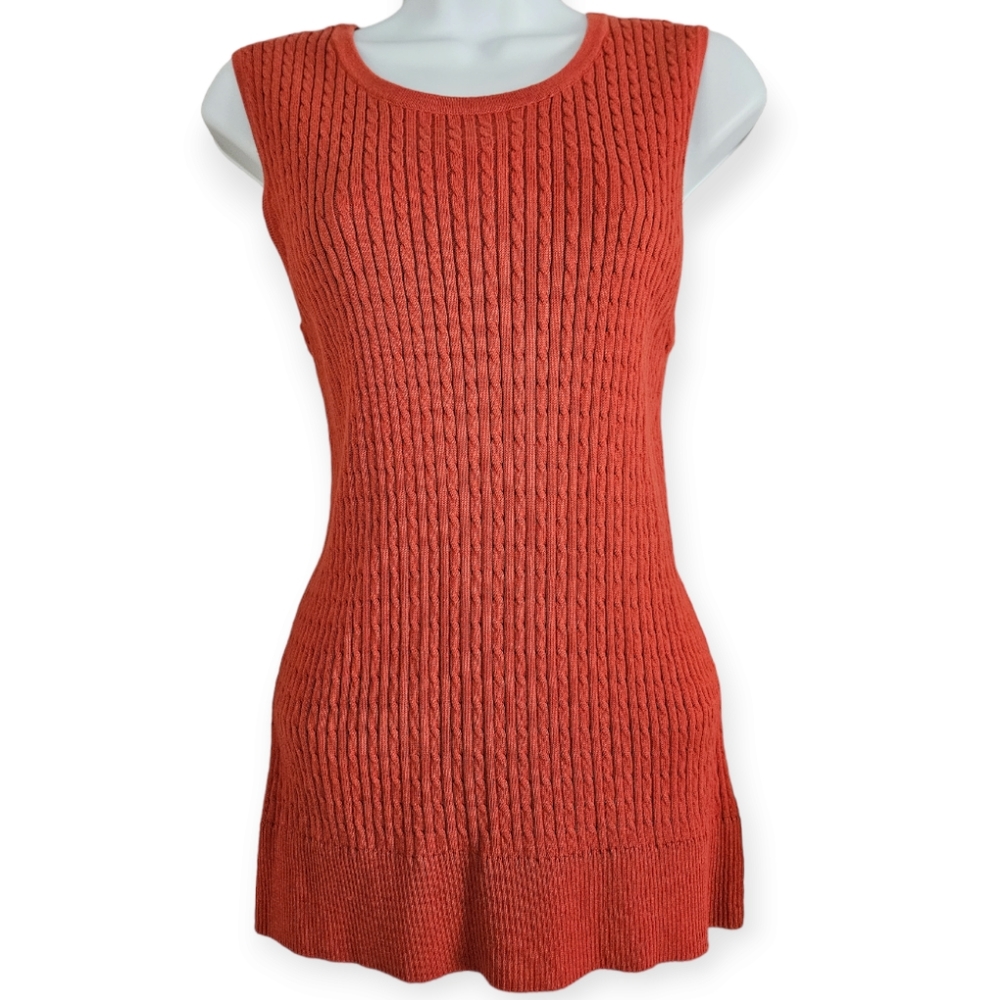 NWOT Jeanne Pierre orange cable knit sleeveless sweater shell Womens Large